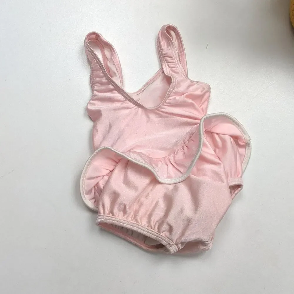 Vintage Oshkosh B'gosh Swimsuit Baby Girls Size 12m Pink Heart Ruffle
